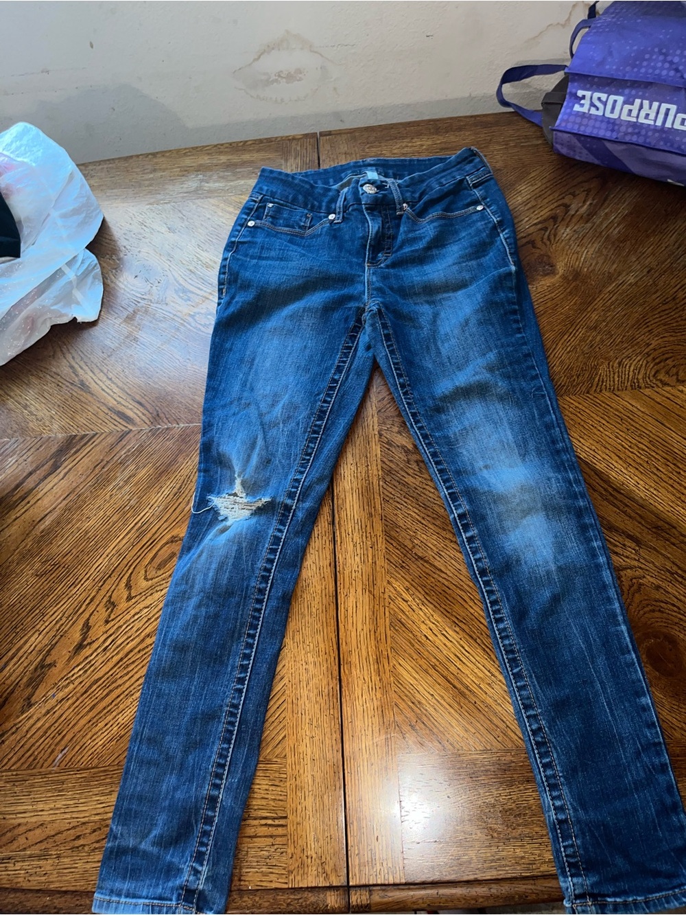 7 For All Mankind Dark Blue Distressed Women's Skinny Jeans